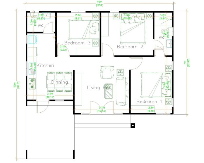 Desain rumah ukuran 3x10 meter