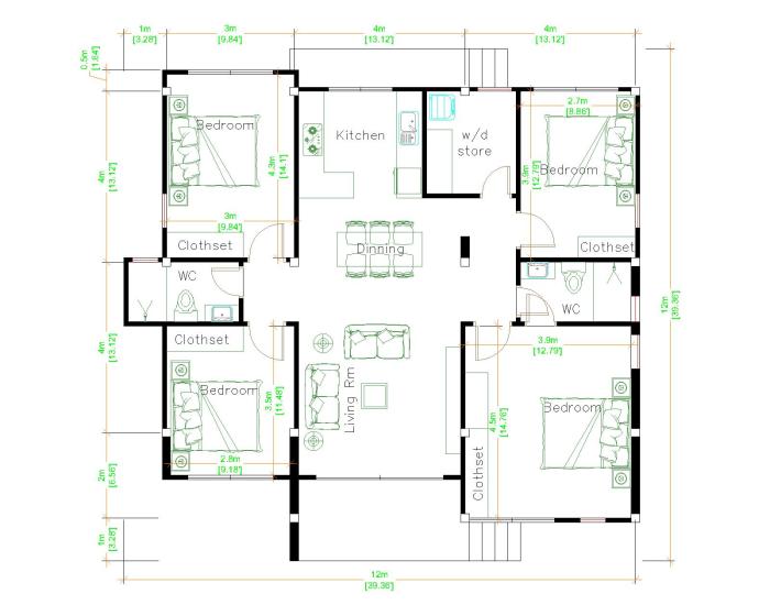 Desain rumah ukuran 12x12 m